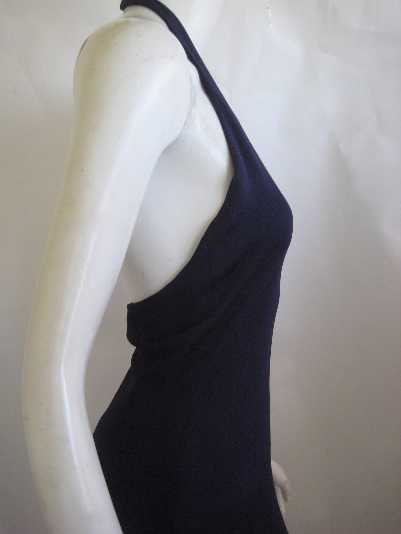 1970s Halston Silk Jersey Halter Gown in Deep Blue with Matching Jacket For Sale 4