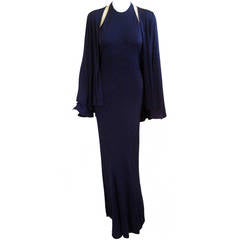 1970s Halston Silk Jersey Halter Gown in Deep Blue with Matching Jacket
