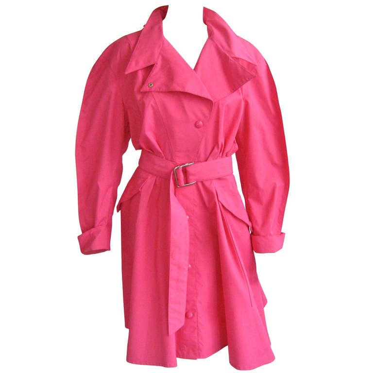 1980s Thierry Mugler Hot Pink Deadstock Raincoat For Sale