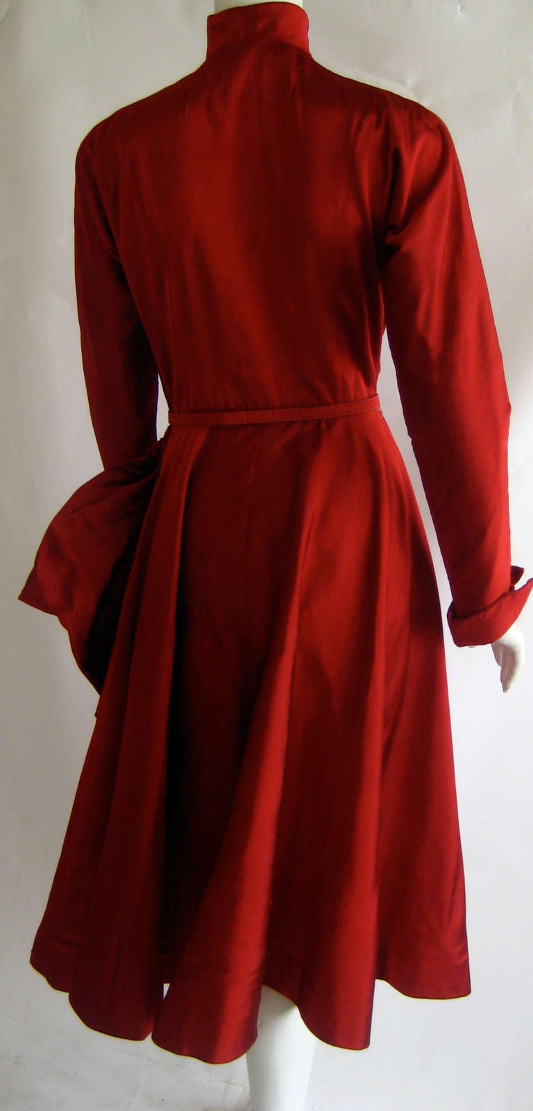 1950s Ceil Chapman Red Silk Sharkskin Sculptural Cocktail Dress 2