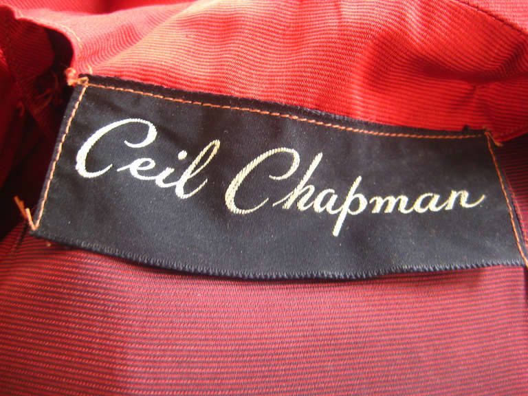 1950s Ceil Chapman Red Silk Sharkskin Sculptural Cocktail Dress 3