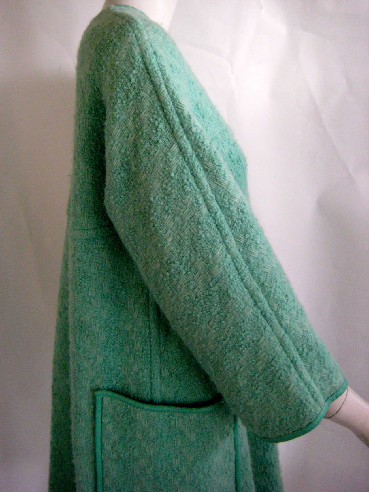 1960s Bonnie Cashin Aqua Boucle Wool Coat For Sale 4