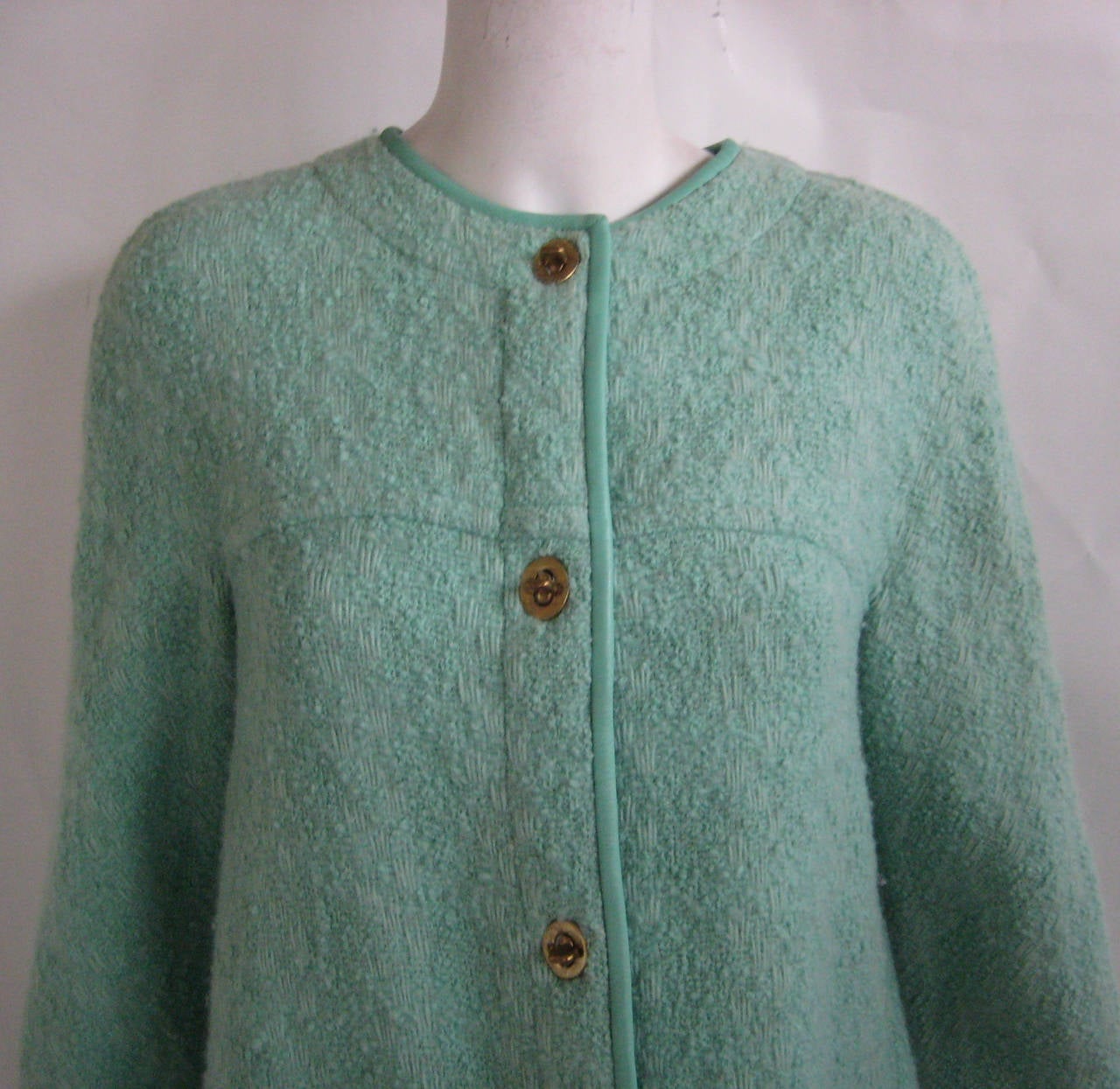Women's 1960s Bonnie Cashin Aqua Boucle Wool Coat For Sale