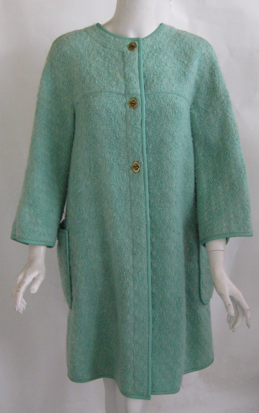 1960s Bonnie Cashin Aqua Boucle Wool Coat For Sale 1