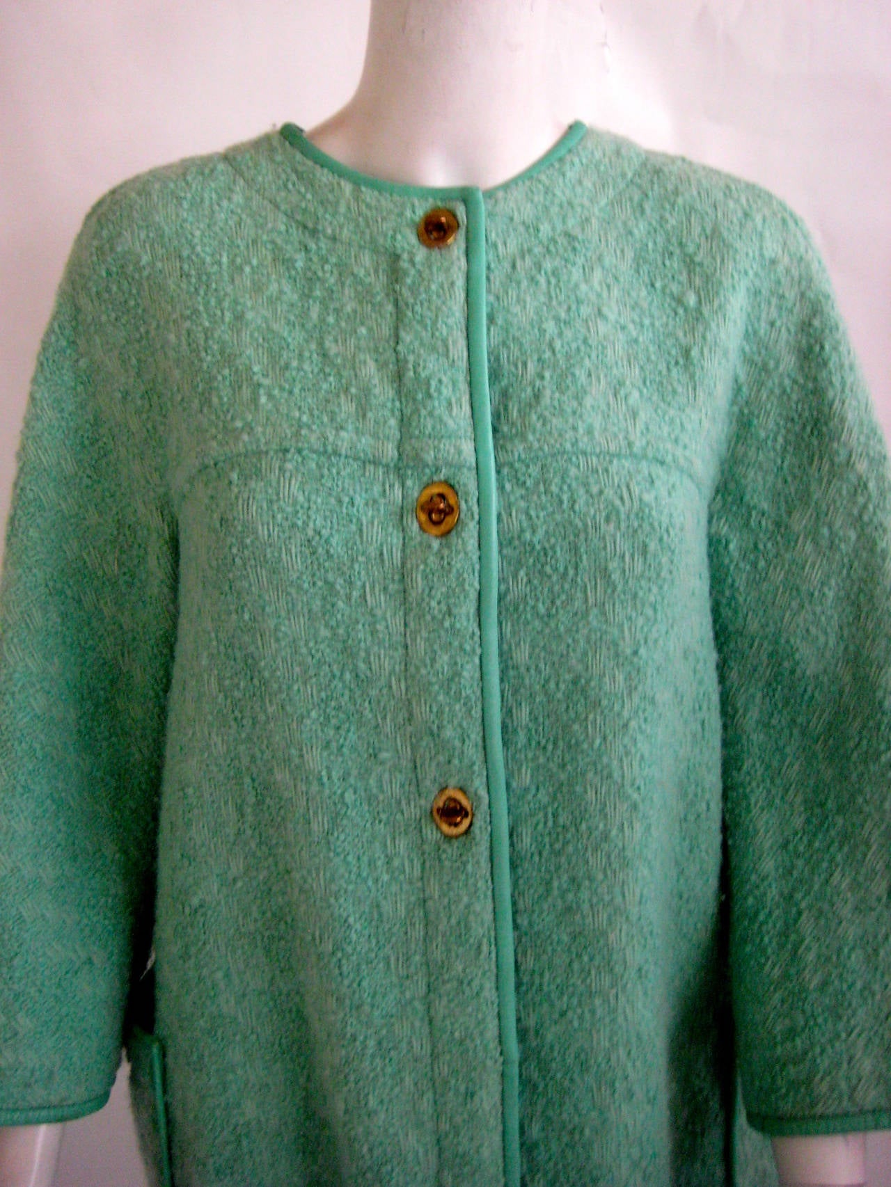 1960s Bonnie Cashin Aqua Boucle Wool Coat For Sale 3