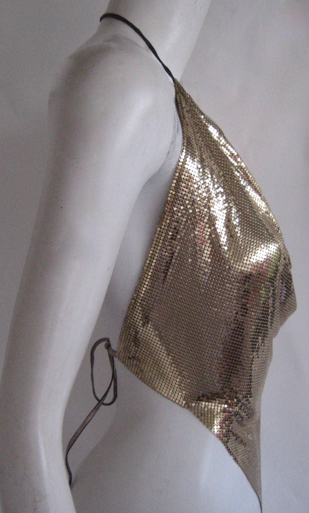 1970s Whiting and Davis Metal Mesh Disco Halter Top In Good Condition In Chicago, IL