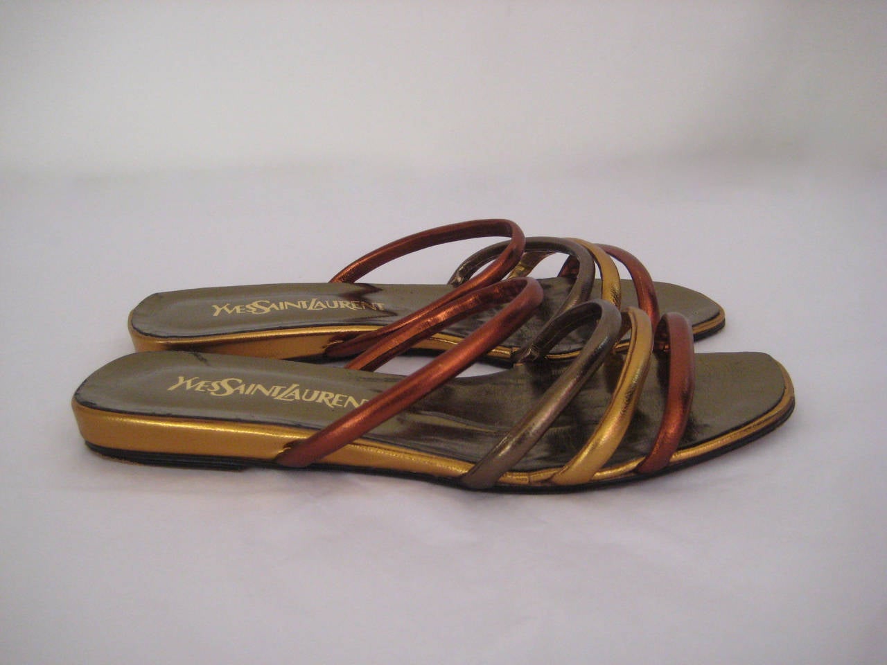 Women's Yves Saint Laurent Metallic Leather Sandals For Sale