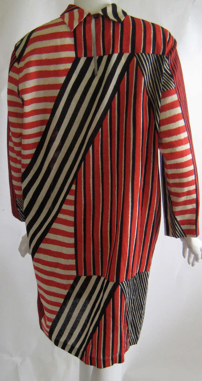 Women's 1980s Billy Falcon Striped Modernist Print Dress