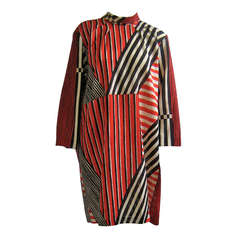 1980s Billy Falcon Striped Modernist Print Dress