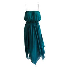 1970s Scott Barrie Teal Silk Chiffon Dress