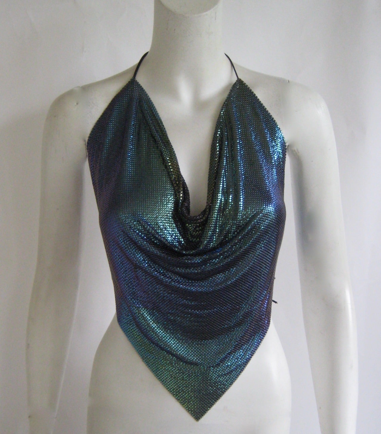 1970s Whiting and Davis  Metal Mesh Disco Halter Top For Sale 1