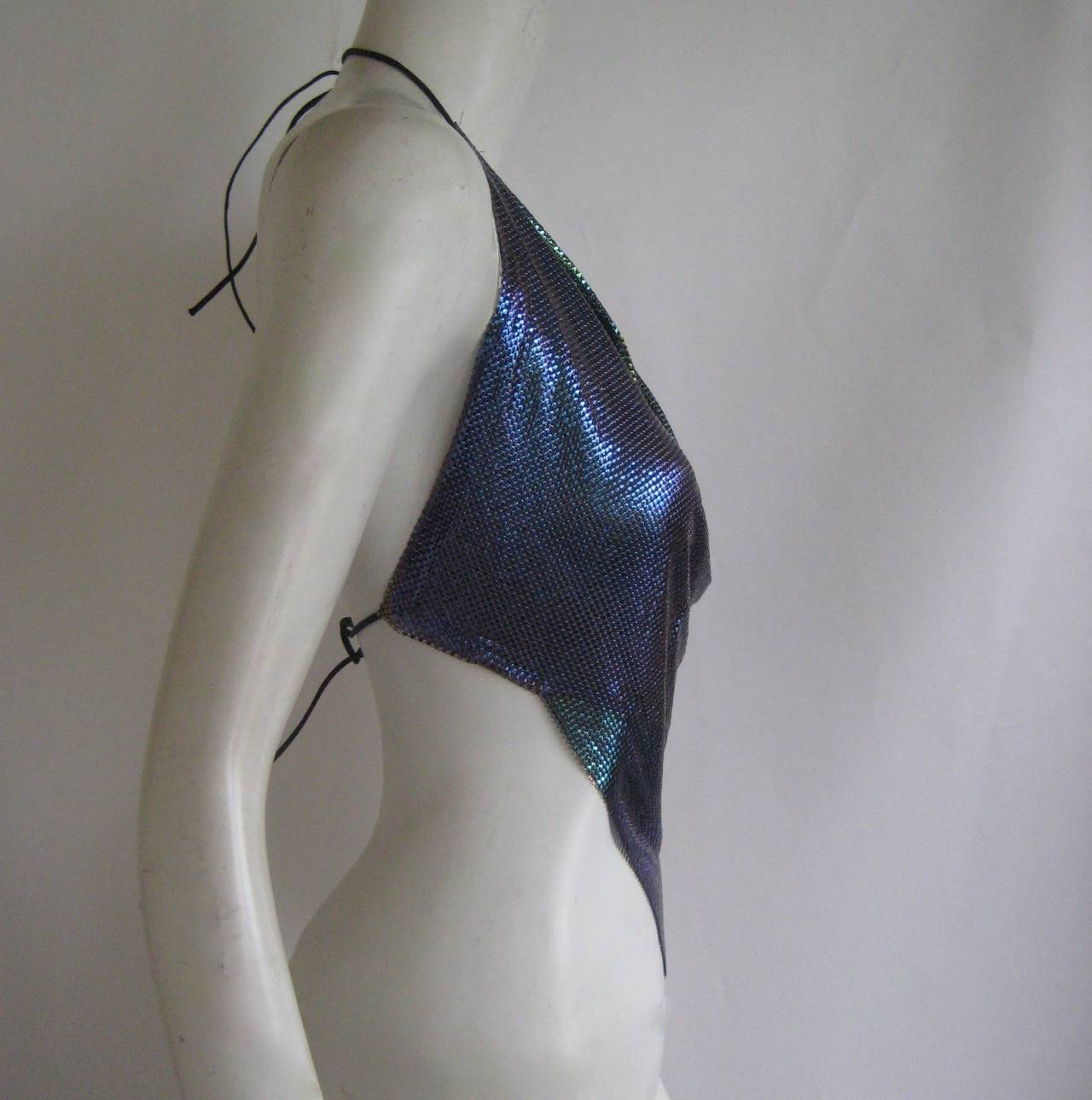 1970s Whiting and Davis  Metal Mesh Disco Halter Top In Excellent Condition For Sale In Chicago, IL