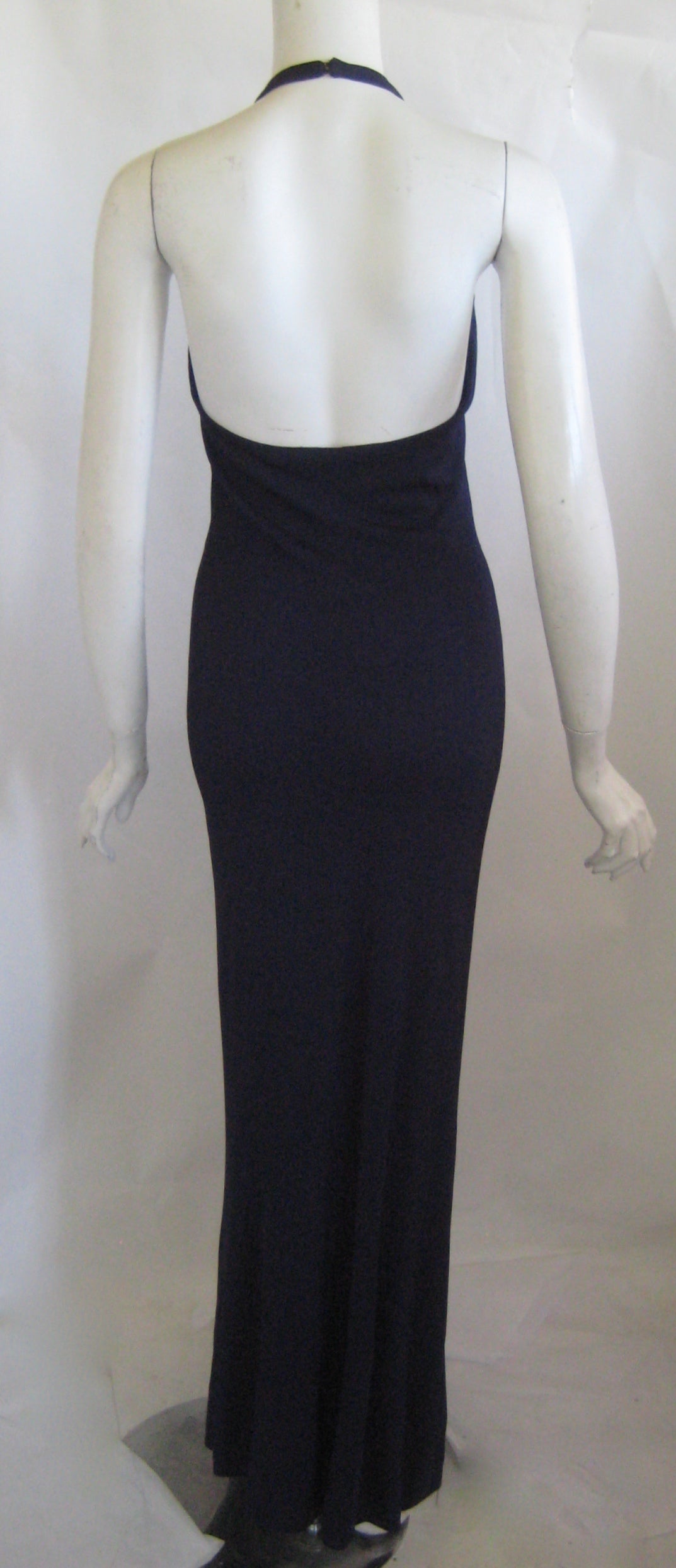 1970s Halston Deep Blue Silk Jersey Halter Gown In Excellent Condition In Chicago, IL