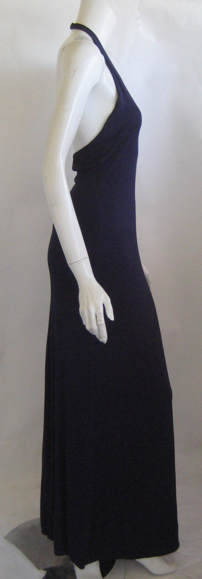 Women's 1970s Halston Deep Blue Silk Jersey Halter Gown