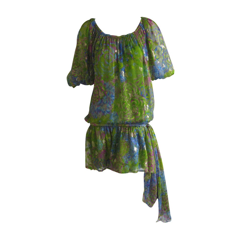 Yves Saint Laurent silk Metallic Peasant Dress