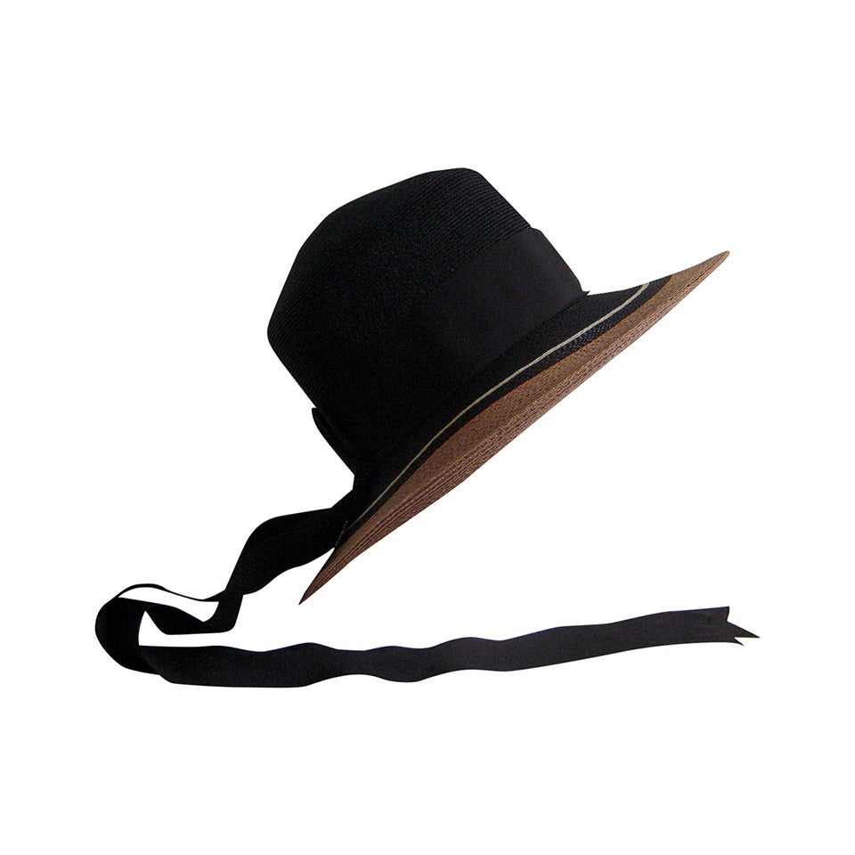 1960s Yves Saint Laurent Straw Hat with Ribbon Streamers For Sale