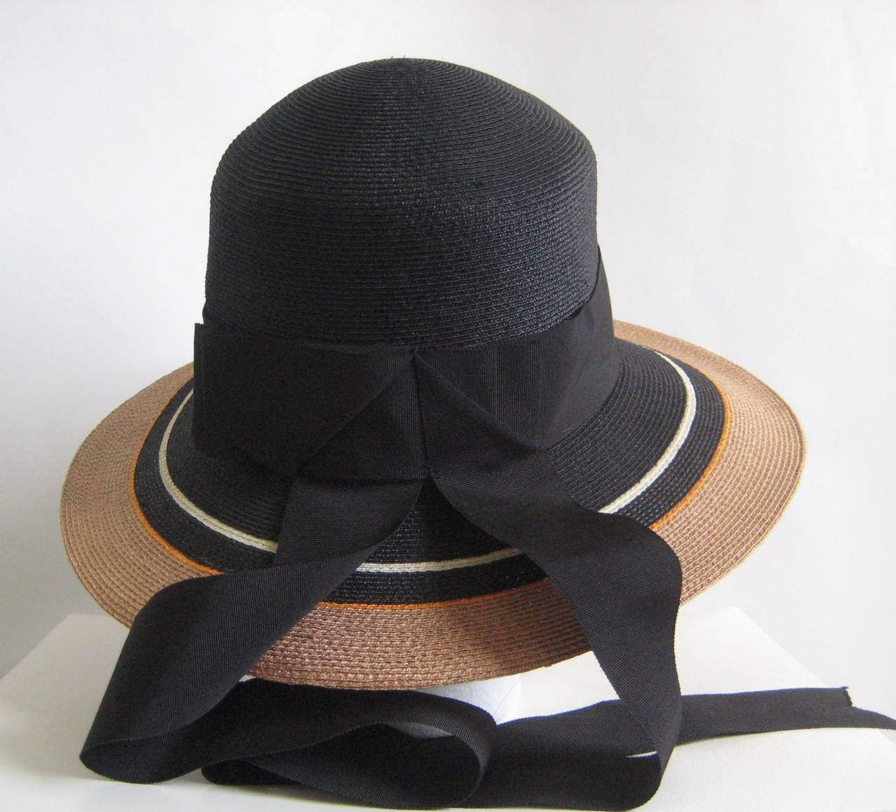1960s Yves Saint Laurent Straw Hat with Ribbon Streamers In Excellent Condition For Sale In Chicago, IL