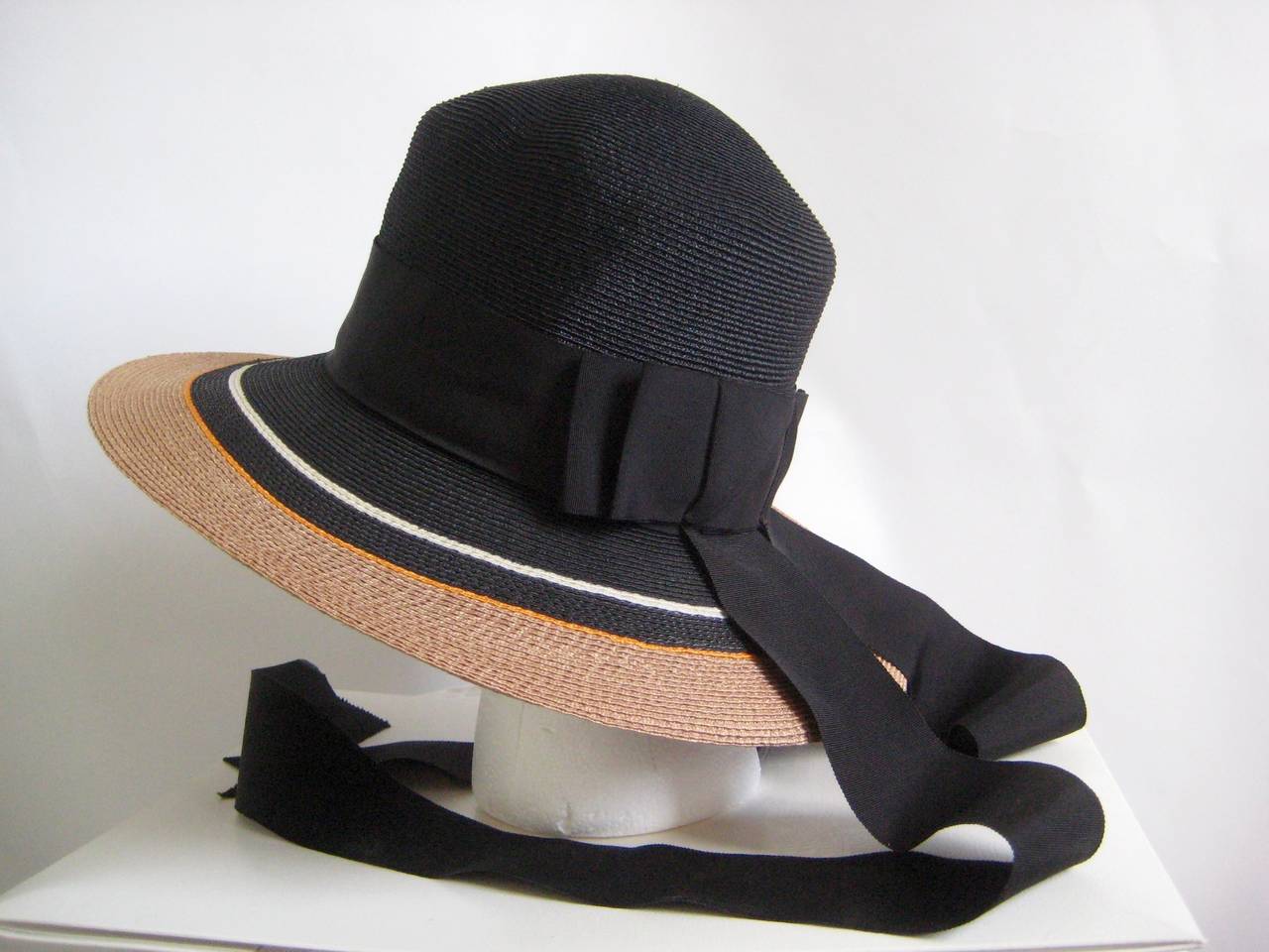 1960s Yves Saint Laurent Straw Hat with Ribbon Streamers For Sale 1