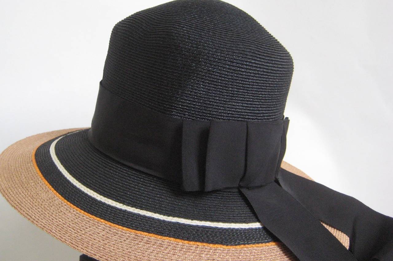 Women's 1960s Yves Saint Laurent Straw Hat with Ribbon Streamers For Sale