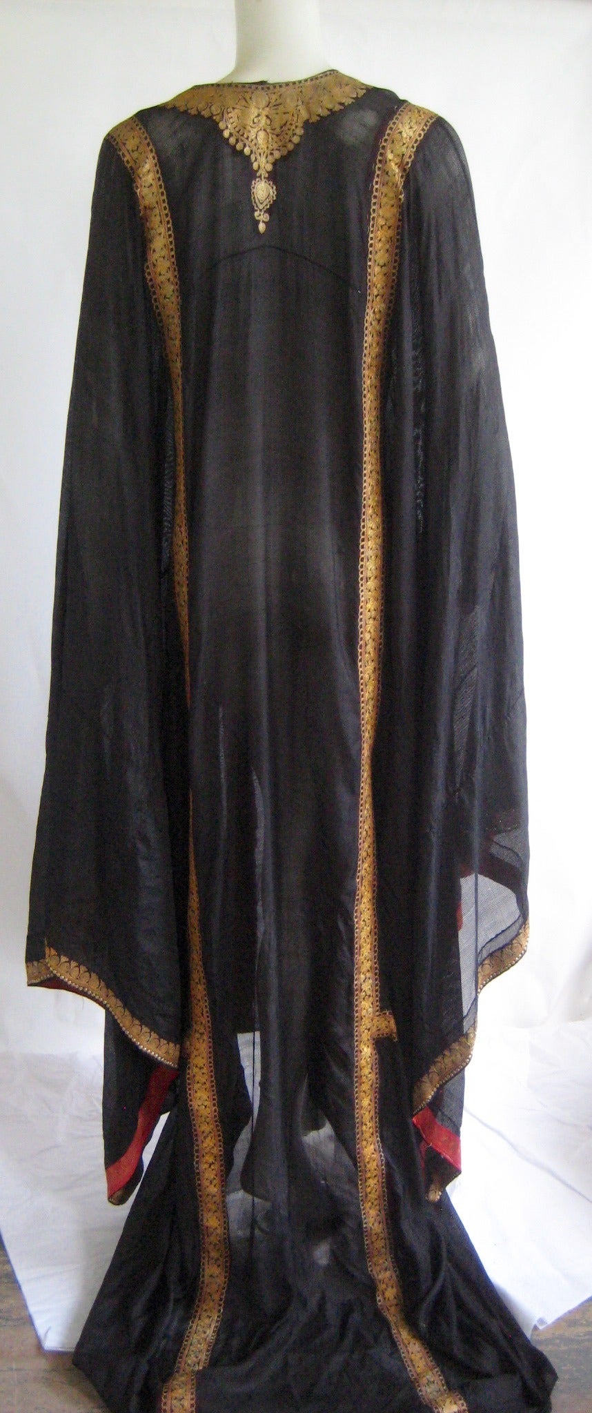 Exceptional Mid Century Woven Silk Caftan with Metallic Gold Embroidery 3