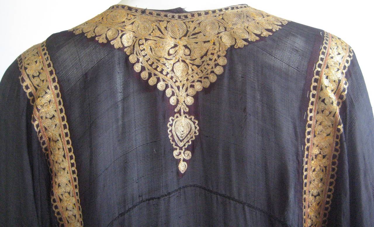 Exceptional Mid Century Woven Silk Caftan with Metallic Gold Embroidery 4