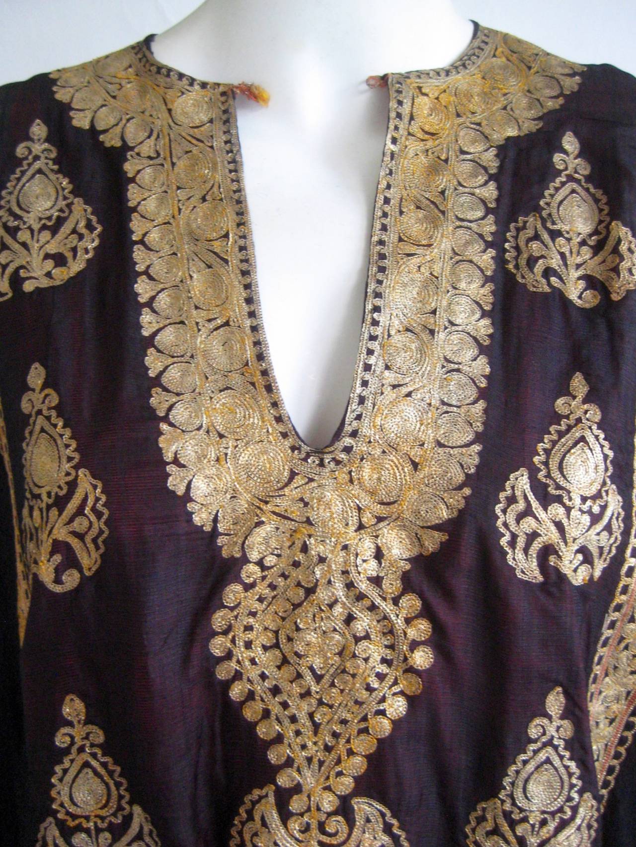 Exceptional Mid Century Woven Silk Caftan with Metallic Gold Embroidery 5