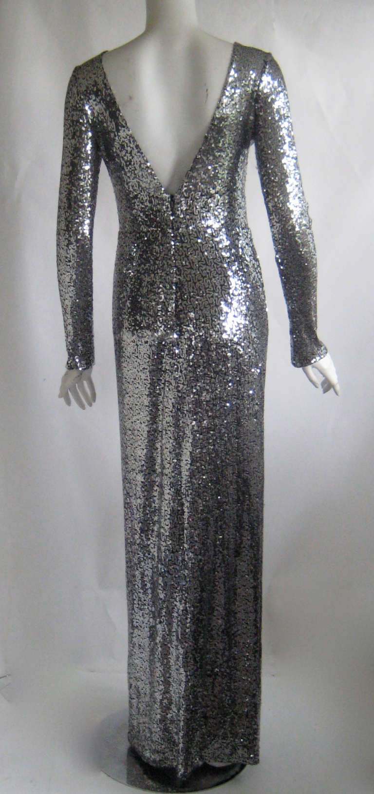 1990s Vicky Tiel Silver Sequin Mermaid Gown 2