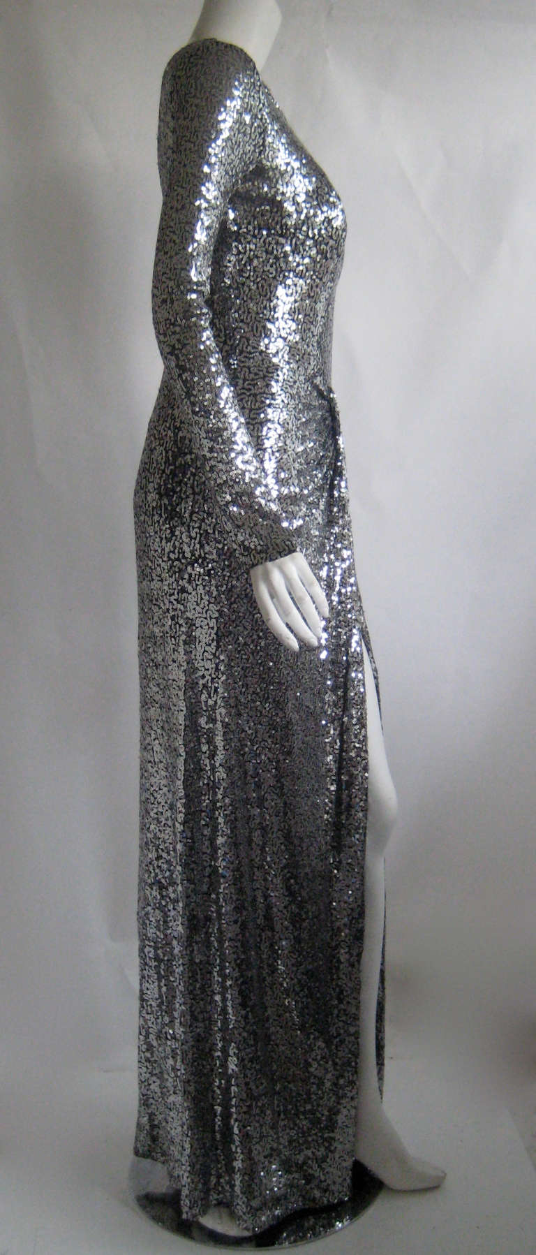 Women's 1990s Vicky Tiel Silver Sequin Mermaid Gown