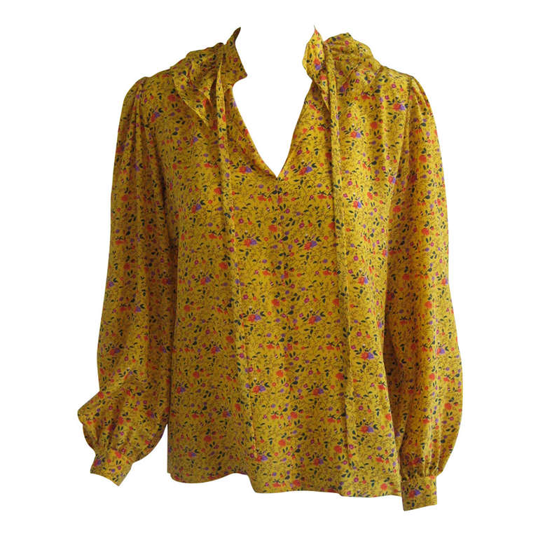 1970s Ungaro Parallele Silk Peasant Blouse For Sale