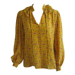 1970s Ungaro Parallele Silk Peasant Blouse