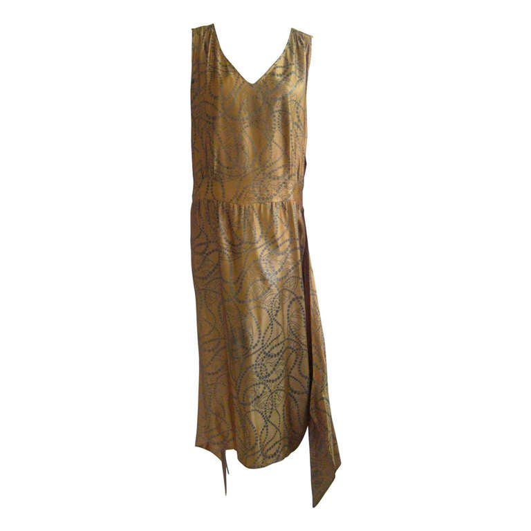 Art Deco Metallic Silk Lame Flapper Dress For Sale