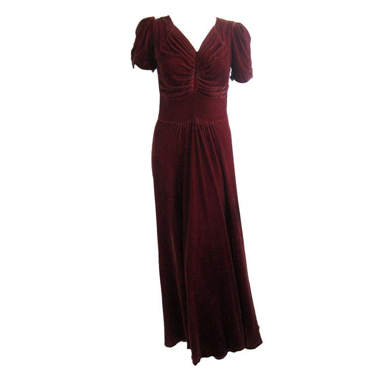 1930s Bias Cut Velvet Dress For Sale