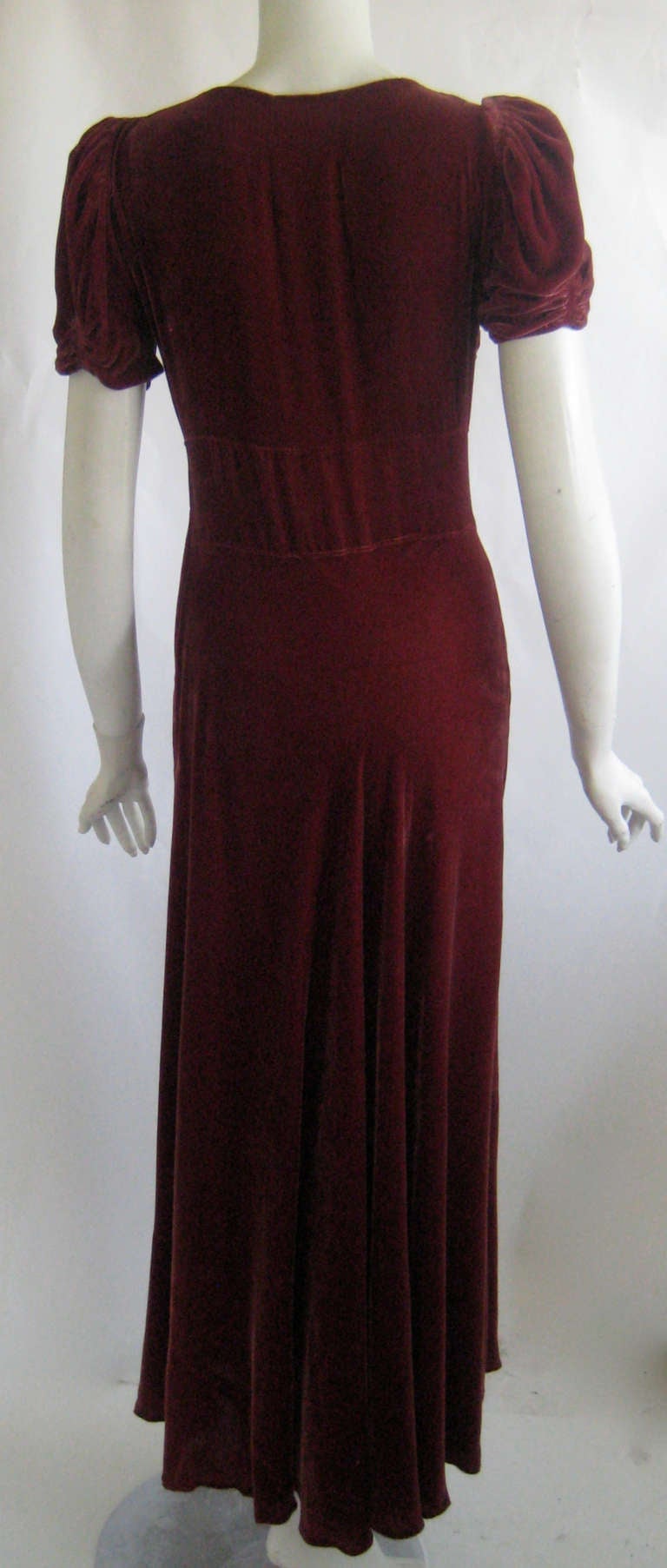 Women's 1930s Bias Cut Velvet Dress For Sale