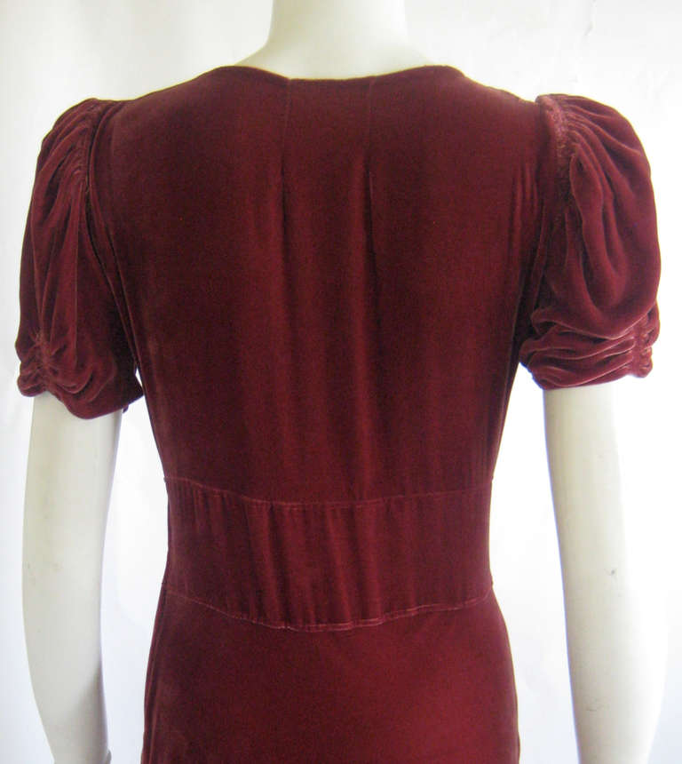 1930s Bias Cut Velvet Dress For Sale 1