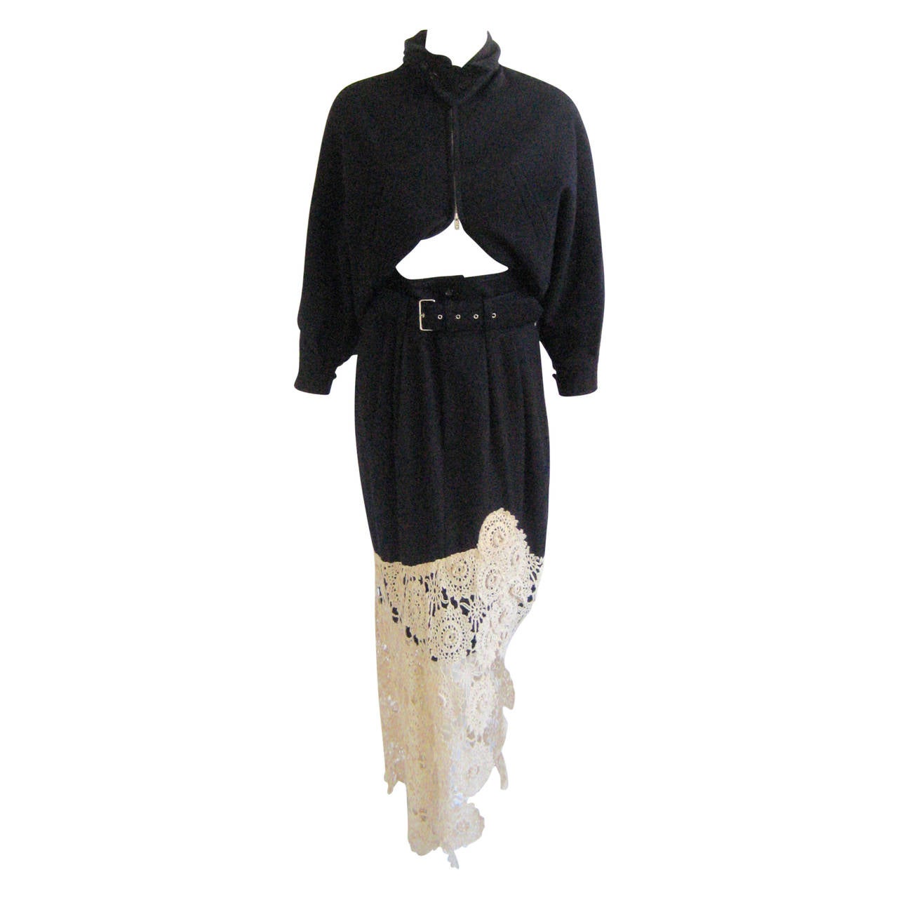 1989 Comme Des Garcons Black Wool Crochet Skirt Suit