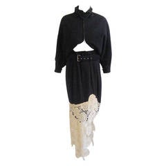 Vintage 1989 Comme Des Garcons Black Wool Crochet Skirt Suit
