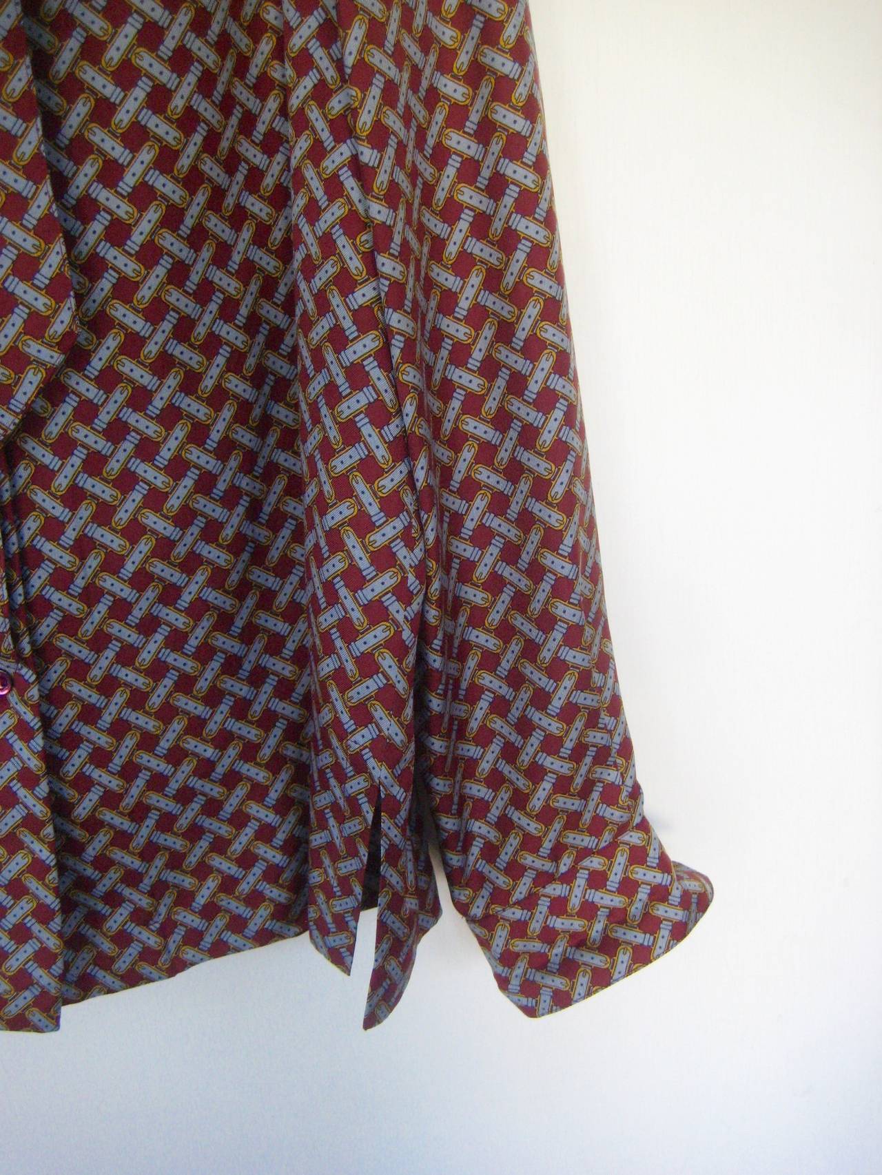Vintage Hermes Buckle Print Blouse with Matching Twilly Tie For Sale 1
