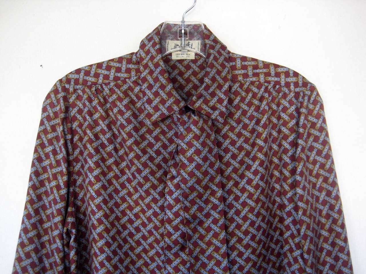 Women's Vintage Hermes Buckle Print Blouse with Matching Twilly Tie For Sale