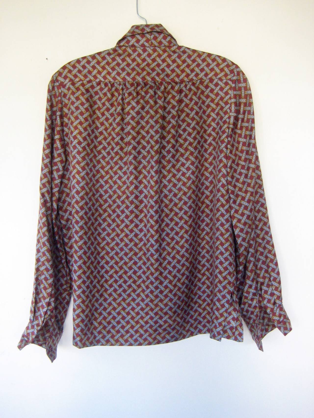 Vintage Hermes Buckle Print Blouse with Matching Twilly Tie In Excellent Condition For Sale In Chicago, IL