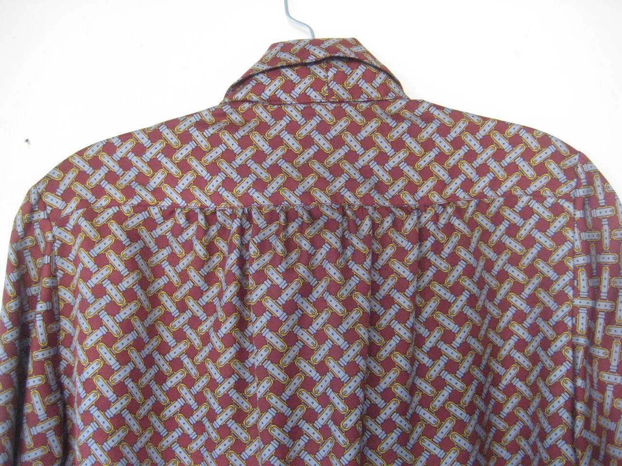 Vintage Hermes Buckle Print Blouse with Matching Twilly Tie For Sale 3