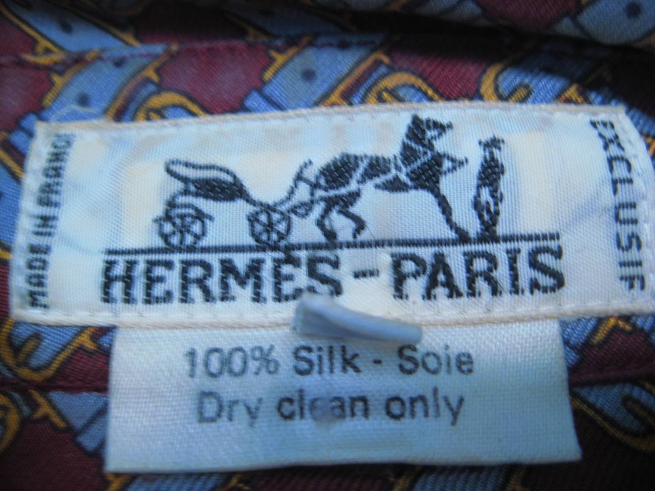 Vintage Hermes Buckle Print Blouse with Matching Twilly Tie For Sale 4