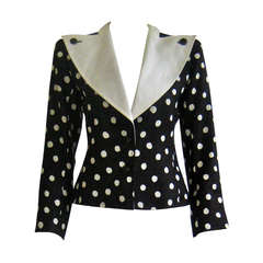 1980s Yves Saint Laurent Polka Dot Linen Jacket