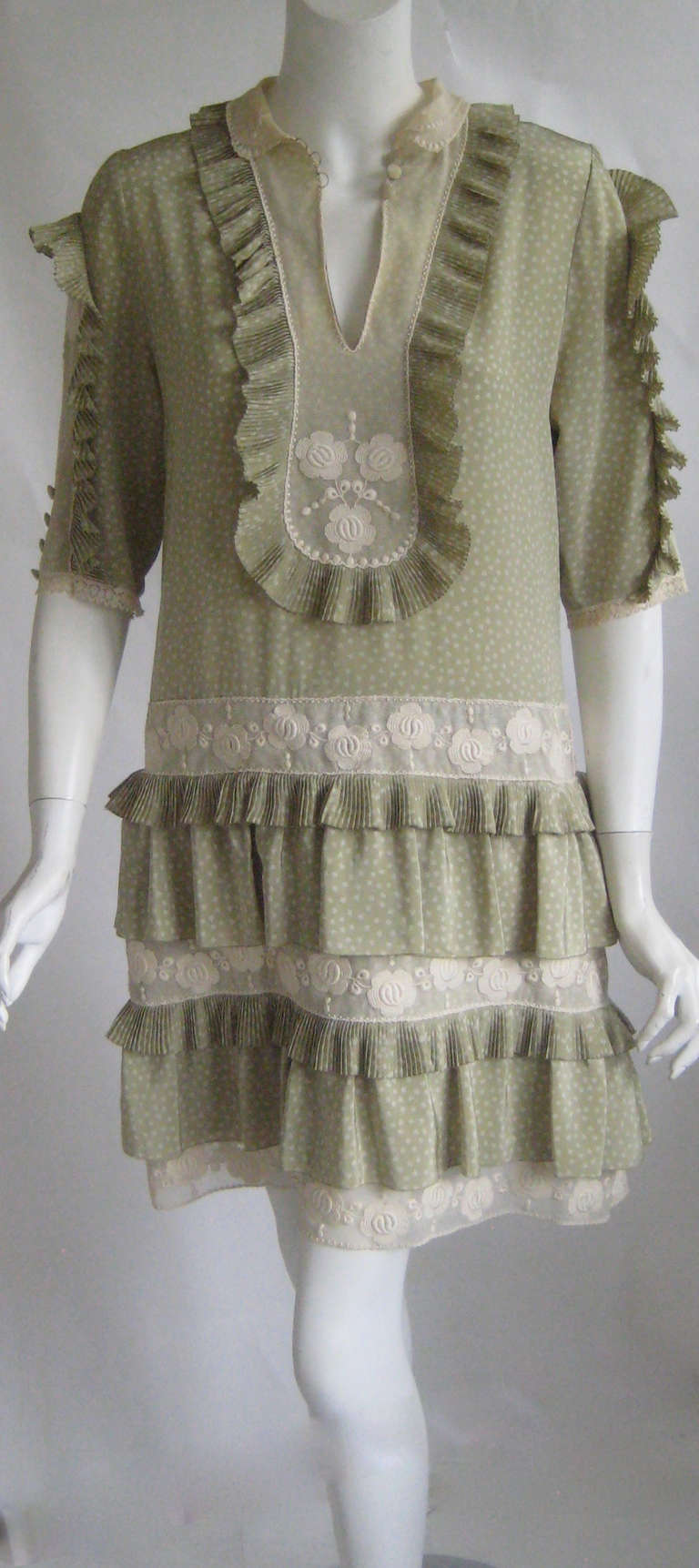 1970s Chloe Silk Ruffle Dress In Excellent Condition In Chicago, IL