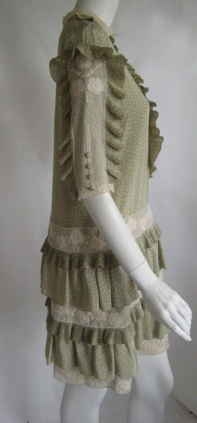 1970s Chloe Silk Ruffle Dress 1