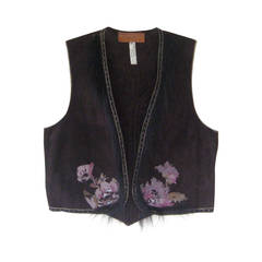 1970s Roberto Cavalli Hand Painted Suede Vest with Snakeskin Appliqué