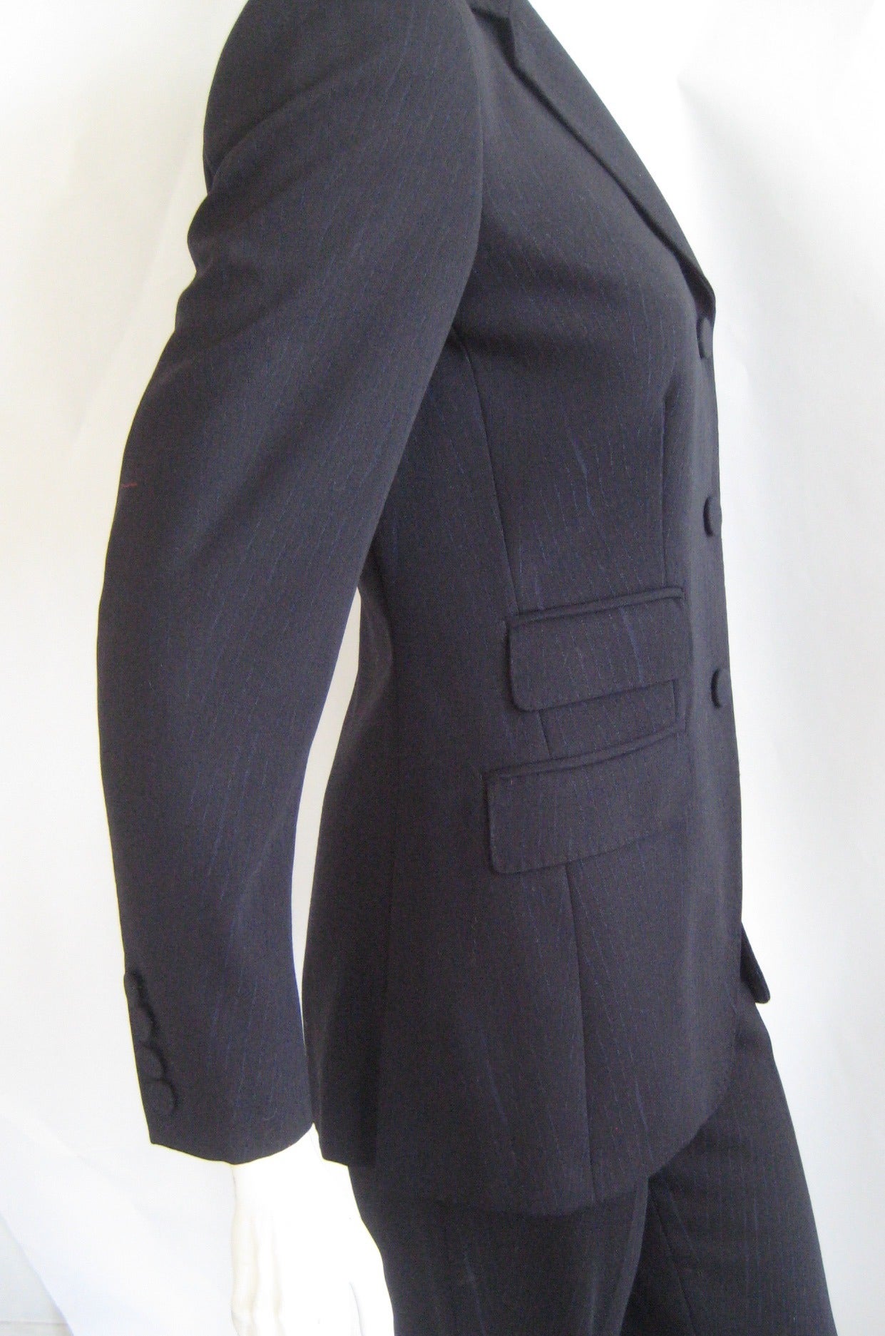 1990s Jean Paul Gaultier Black Pin Stripe Trouser Suit For Sale 1
