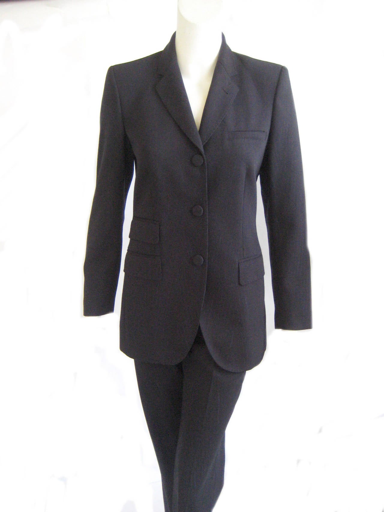 Women's 1990s Jean Paul Gaultier Black Pin Stripe Trouser Suit For Sale