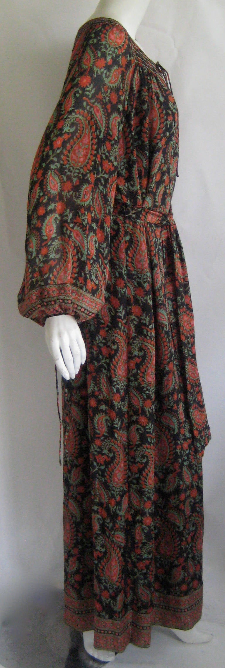Women's 1960s Treacy Lowe Hand Block Indian Silk Peasant Dress For Sale
