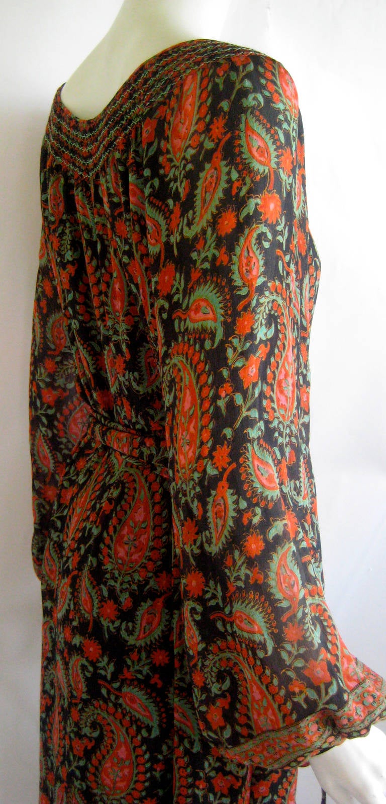 1960s Treacy Lowe Hand Block Indian Silk Peasant Dress For Sale 1