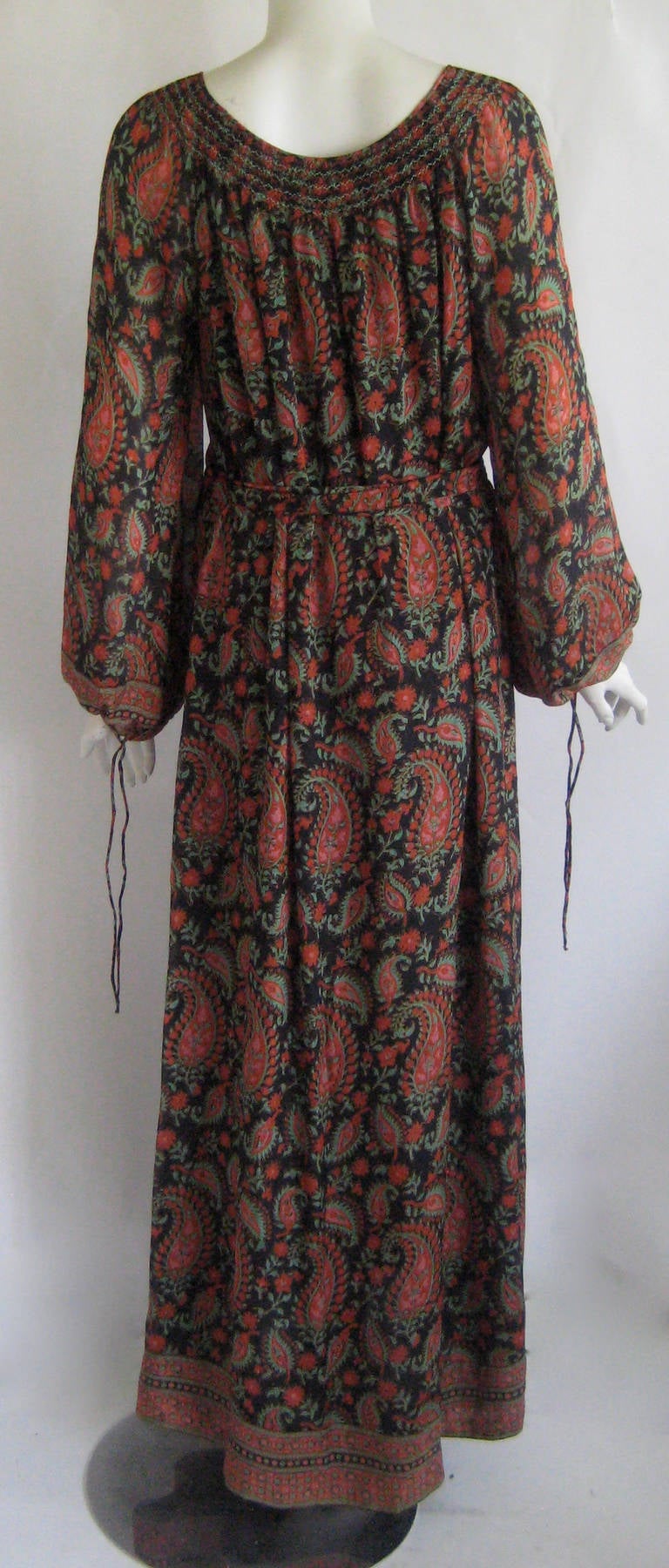 1960s Treacy Lowe Hand Block Indian Silk Peasant Dress For Sale 2